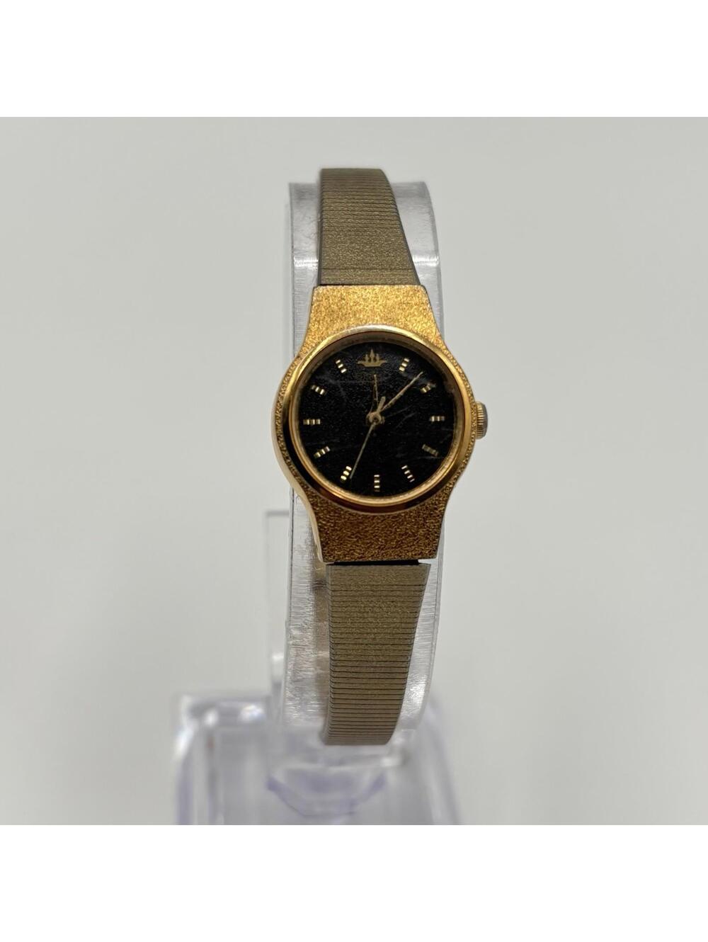 Seiko Gold Tone Watch With Black Dial V401-0250 - Ladies 19mm Wristwatch - Runs